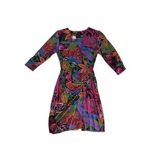 VTG La Belle Fashions 80s 90s Dress Sz 5/S Floral Abstract Psychedelic Whimsigot